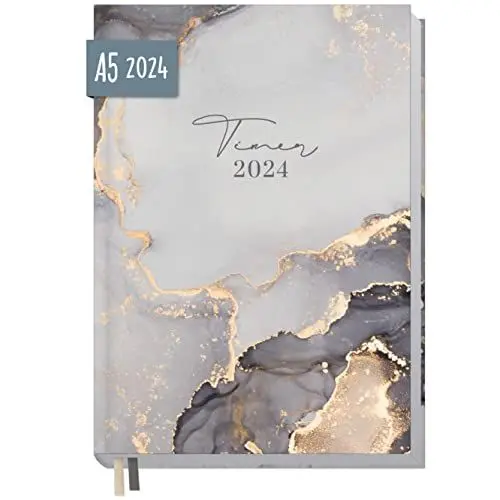 Produktbild: Chäff-Timer Classic Kalender 2024 A5 (Grey Marble) mit 1 Woche auf 2 Seiten | Terminplaner, Wochenkalender, Organizer, Terminkalender mit Wochenplaner | nachhaltig & klimafreundlich