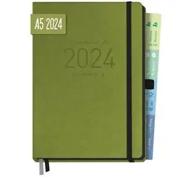 Produktbild: Chäff-Timer Deluxe Kalender 2024 A5 (Grün) Terminplaner 12 Monate: Jan - Dez 24 | Terminkalender, Wochenplaner mit Stiftschlaufe, Gummiband & Einstecktasche | nachhaltig & klimaneutral