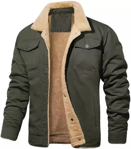 Produktbild: Chahuer Herrenmode Cargojacke Herbst Winter Neu Lammwolle Fleece Warme Jacke Retro Revers Einreihige Jacke armeegrün XL