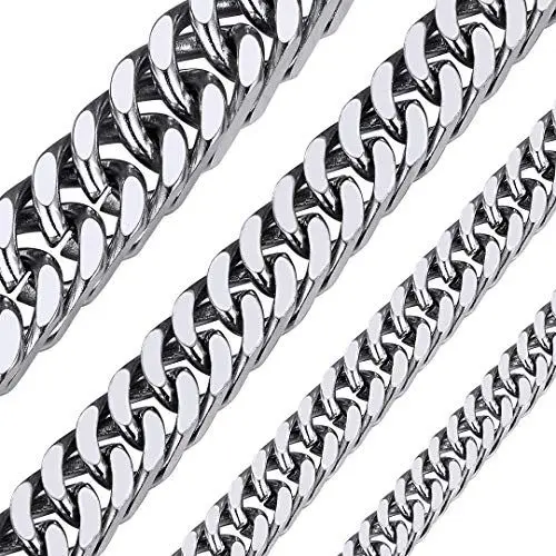 Produktbild: ChainsHouse Kette für Herren Panzerkette Damen Edelstahl Halskette 46cm Männer Robuste Kette 13mm Miami Kette Silber Gliederkette ohne Anhänger Massiv Kubanische Kette Halsschmuck für Ehemann