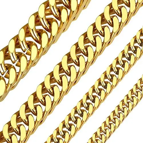 Produktbild: ChainsHouse Vergoldete Kette für Damen Miami Kubanische Kette Edelstahl Halskette Herren Panzerkette ohne Anhänger Miami Glieder Halskette 13mm Männer Gliederkette 66cm Punk Halsschmuck für Hochzeit