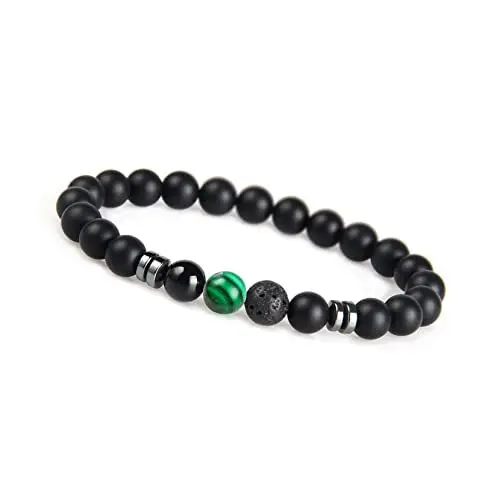 Produktbild: GD GOOD.designs Chakra Perlenarmband aus Onyx Natursteinperlen I Kugelarmband mit grüner Malachit Perle I Armband Männer (Gruen)