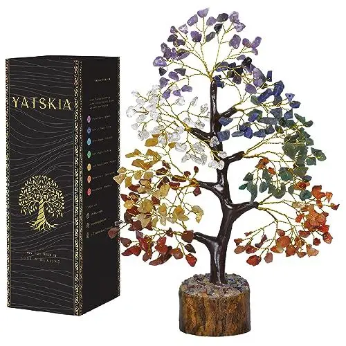 Produktbild: Chakra Steine, Geldbaum, Lebensbaum Deko, Stein, Baum Deko, Heilstein, Feng Shui Deko, Edelsteine, Bonsai Baum Echt, 7 Chakra
