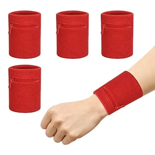 Produktbild: CHALA 4STK Schweissband Handgelenk Set Sportarmband Schweißarmband Sport Schweißband Wristbands mit Reißverschlusstasche laufarmband für Fitness Laufen Radfahren Basketball Fußball