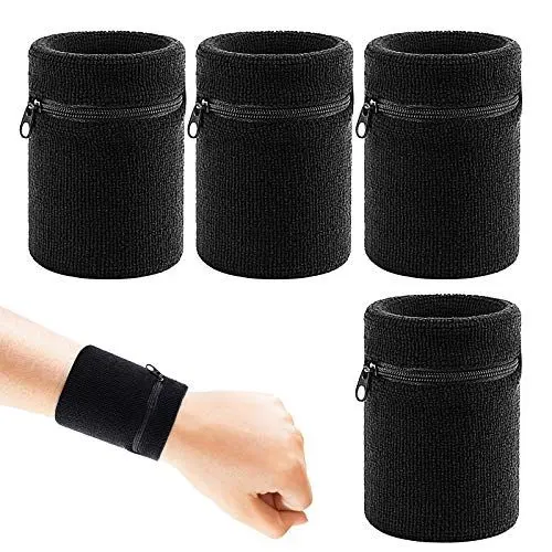 Produktbild: CHALA 4STK Schweissband Handgelenk Set Sportarmband Schweißarmband Sport Schweißband Wristbands mit Reißverschlusstasche laufarmband für Fitness Laufen Radfahren Fußball Basketball