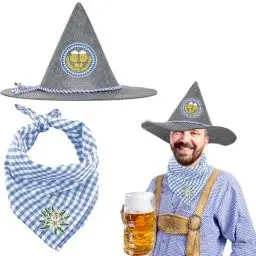 Produktbild: CHALA Oktoberfest Filzhut Set Bayern Trachtenhut mit Quadrat Schal Premium Trachtenhut Bayerischer Seppelhut Oktoberfest Filz Hut Bayerisch Kostüm Zubehör Oktoberfest Geschenk für Bier Festival