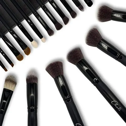 Produktbild: Chali® Make-up Pinsel Set 18 tlg. mit Tasche, Kosmetik Schminkpinsel für Foundation, Lidschatten, Puder, Blender, Concealer, Augenbrauen