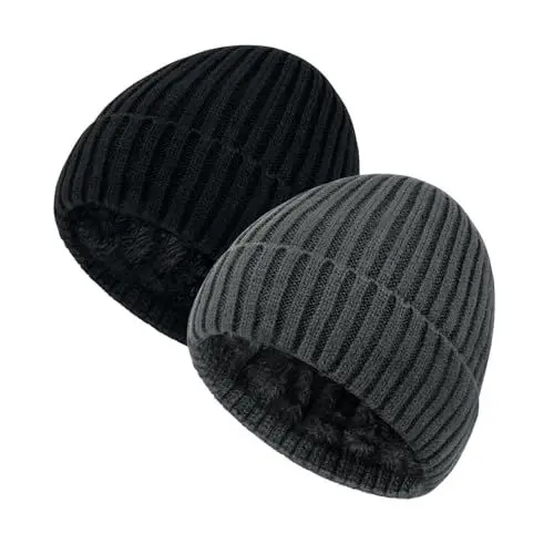 Produktbild: Chalier 2er Slouch Beanie Strickmütze Wintermütze Herren Damen, Warme Winter Mütze mit Fleece Innenfutter Unisex MEHRWEG(Schwarz+Grau)