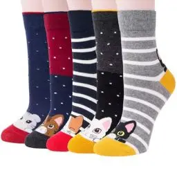 Produktbild: Chalier Cozy 5 Paar Damen Socken Tiere Lustige Bunte Socken Baumwolle mit Süße Katze Socken Geschenk für Damen Einheitsgröße (Blau)