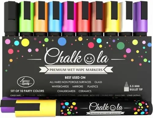 Produktbild: Chalkola 10 Kreidestifte für Tafel Abwaschbar - (10 Stifte, 6mm Kreidestift) Kreidestifte für Fenster, Tafelkreide & Glasstifte, Chalk Marker, Kreidemarker Abwischbar, Fensterfarben Kinder
