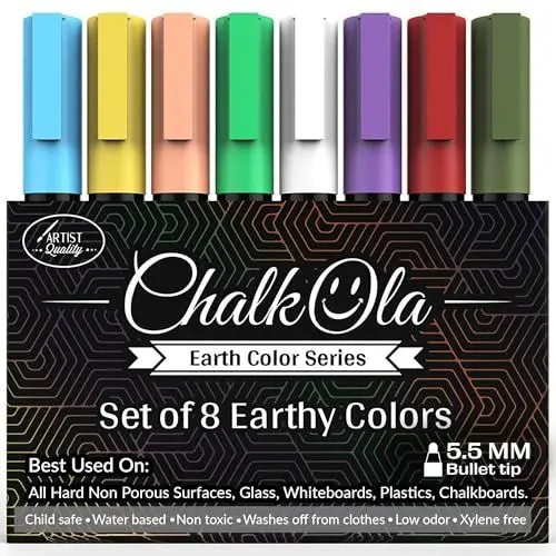 Produktbild: Chalkola Kreidestifte für Tafel abwaschbar - 8 Kreidemarker pastell 6mm umkehbarer Spitze - Kreide Stift für Fenster, Glas, Tafel, Whiteboard - Liquid Chalk markers für Erwachsene & Kinder