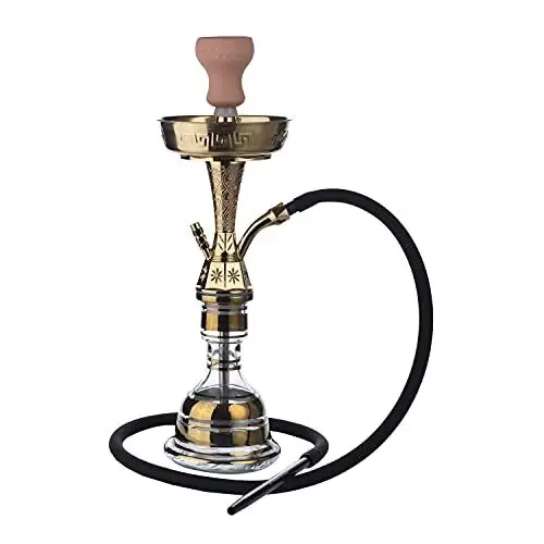 Produktbild: CHAMP AL MALIK - Shisha Kit komplett mit Silikonpfeife Keramikkamin, Zange, Mundstück, Glasboden Wasserpfeife Komplettset Modern Golden Arabs