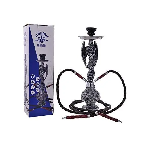 Produktbild: CHAMP - Wunderschöne Chicha 2 Schläuche - Shisha - Drachen Design - 49 cm - Metall und Glas - Mit Keramikkamin und Zange - Viel Spaß mit Freunden!