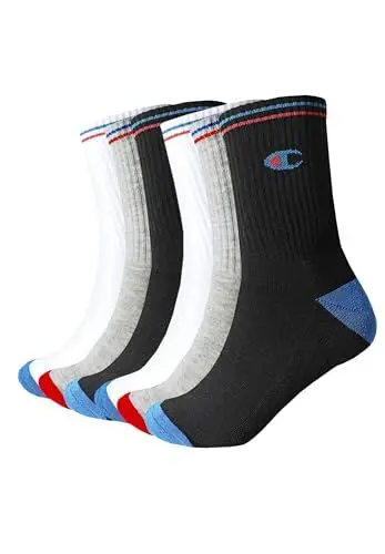 Produktbild: Champion 6 Paar Crew Socken Gr. 35-46 Unisex Tennissocken C20013, Farbe:schwarz - weiß - grau, Socken & Strümpfe:43-46