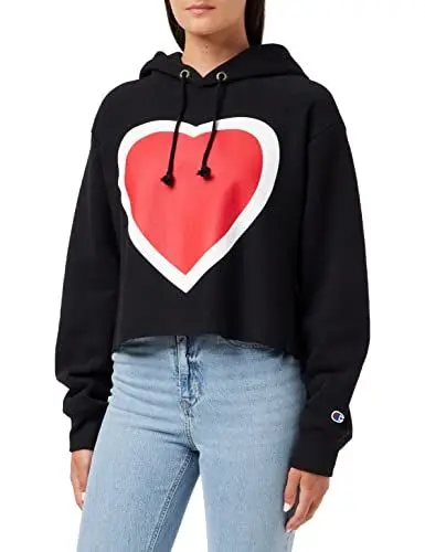 Produktbild: Champion Damen Reverse Weave Cropped Cut-off Hoodie Kapuzenpullover, Schwarz, XL