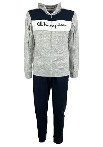Produktbild: Champion Herren Legacy Sweatsuits Powerblend Terry Color Block Hooded Trainingsanzug, (Grau Melange/Marineblau), XL