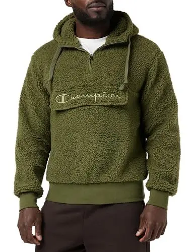 Produktbild: Champion Herren Rochester 1919 Outdoor Polar-Lamb-Effect Half Zip Kapuzenpullover, Olivgrün, S