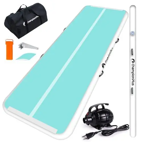 Produktbild: ChampionPlus Aufblasbare Air Matte Track Tumbling Matte Gymnastikmatte Turnmatte mit elektrischer Luftpumpe, Yogamatte, Camping Trainingsmatte, Fitness Yoga Sportmatte（Beidseitig mintgrün）