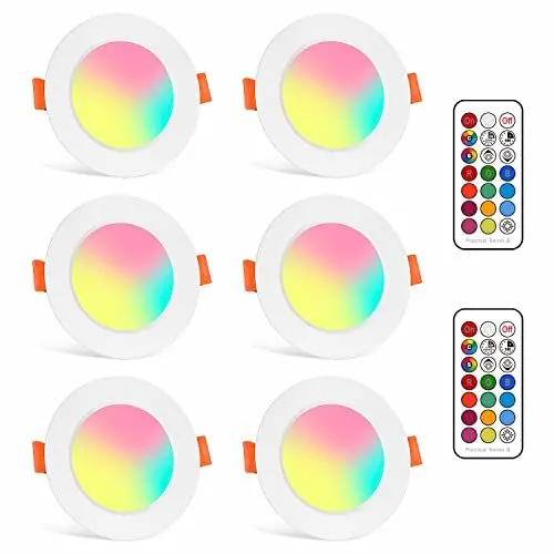 Produktbild: ChangM LED Einbaustrahler 6 x 8W Leuchtmittel Warmweiß 2700K RGBW mit Fernbedienung Deckenstrahler Deckenspots Deckenleuchte Einbauspots Deckeneinbauleuchte Deckeneinbaustrahler