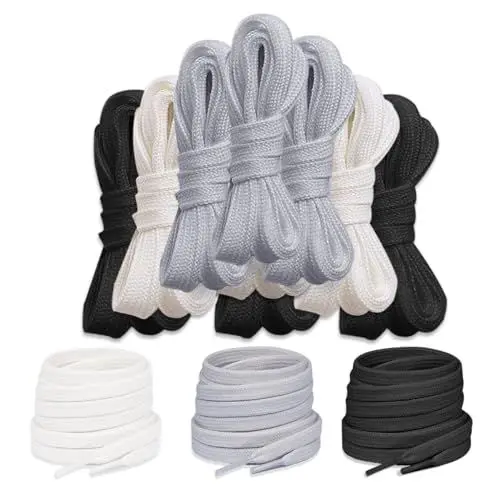 Produktbild: Chanstha 9 Paar - Premium Schnürsenkel Schwarz/Weiß/Grau, Schnürsenkel Flach Reißfest Ersatz Shoelaces (8mm Breit), Schnürsenkel 120cm aus Polyester für Sneakers, Sportschuhe, Laufschuhe, Turnschuhe