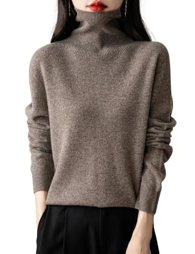 Produktbild: Chanyarn Damen 100% Merinowolle 2025 First-Line Ready to Wear Langarm nahtlosem Elegant Strickpullover Herbst Winter Kaschmir Rollkragenpullover (Braun,M)