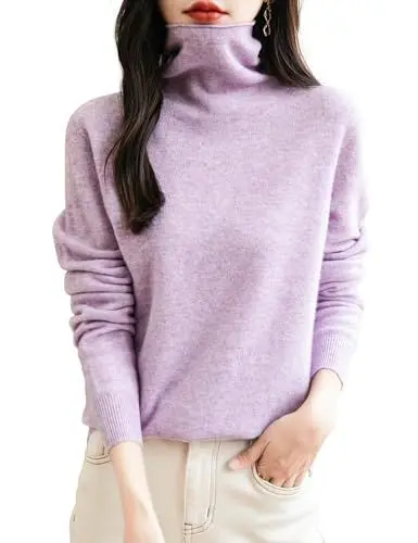 Produktbild: Chanyarn Damen Elegantpullover 100% Merinowolle Rollkragen Kaschmir 2025 First-Line Ready to Wear Langarm nahtlosem Strick Herbst Winterpullover (Hellviolett,L)