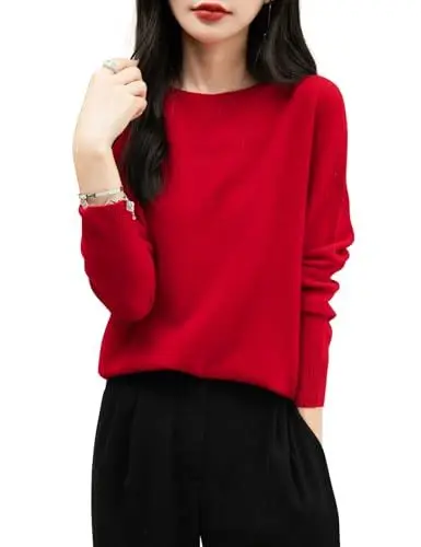 Produktbild: Chanyarn Damen Rundhalspullover Herbst Winter 100% Merinowolle 2025 First-Line Ready to Wear Langarm nahtlosem Cashmere Strick Kaschmirpullover (Rot,L)