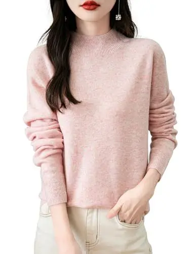 Produktbild: Chanyarn 100% Merinowolle Pullover Damen Winter Stehkragen First-Line Ready to Wear Langarm nahtlosem Strickpullover (Rosa,M)