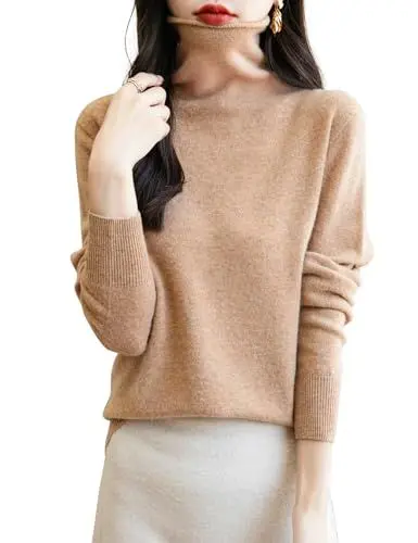 Produktbild: Chanyarn Damen Winterpullover Herbst Elegant 100% Merinowolle 2025 First-Line Ready to Wear Langarm nahtlosem Strick Rollkragen Kaschmirpullover (Khaki,S)