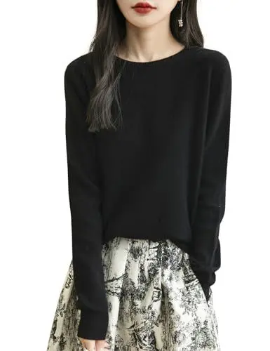 Produktbild: Chanyarn Damen Elegantpullover 100% Merinowolle Rundhals Kaschmir 2025 First-Line Ready to Wear Langarm nahtlosem Strick Herbst Winterpullover (Schwarz,L)
