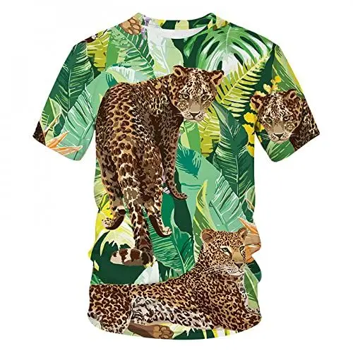 Produktbild: CHANYI Herren 3D Druck T-Shirt Herren-T-Shirts 3D-gedrucktes Tier-Dschungel-Leopard-T-Shirt Kurzarm-lustige lässige Oberteile T-Shirts männliches T-Shirt Herrenbekleidung
