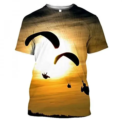 Produktbild: CHANYI Herren 3D Druck T-Shirt Parachute Herren T-Shirt 3D-Druck Retro Fallschirmspringen T-Shirt Fallschirmspringen Skydive Tee Tops Paragliding Homme Shirt