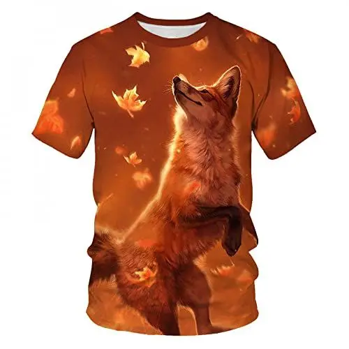 Produktbild: CHANYI Herren 3D Druck T-Shirt Scharlachrot Fuchs 3D-Druck Tier Cooles lustiges T-Shirt für Männer und Frauen Kurzarm Sommer Tops T-Shirts Mode Schwarze Kleidung