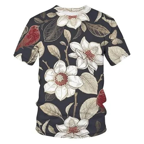 Produktbild: CHANYI Herren 3D Druck T-Shirt Sommer Abstrakte Koralle Chrysantheme Kurzarm Unisex 3D Gedruckt Rundhals Pflanzenmuster Blumen T-Shirt Halbarm Top