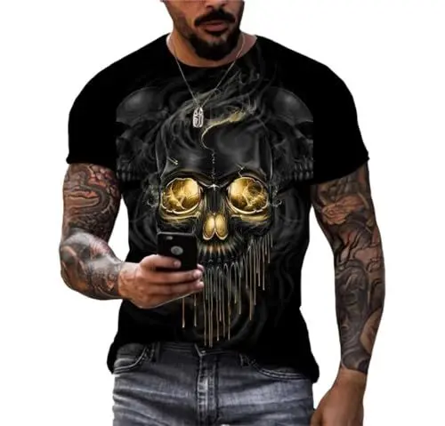 Produktbild: CHANYI Herren 3D Druck T-Shirt Sommer Kreative Schädel 3D Druck Männer T-Shirt Horror Hip-Hop Lustige Straße Alle-Spiel Oansatz Unisex Kurzarm Top Fitness
