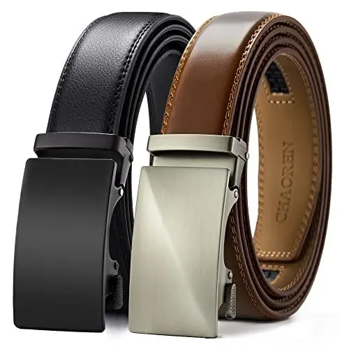 Produktbild: CHAOREN Automatik gürtel herren 2 Stücke, Gürtel Ratsche Automatikschließe Ledergürtel für Herren Verstellbar 35mm Breit mit Geschenkbox