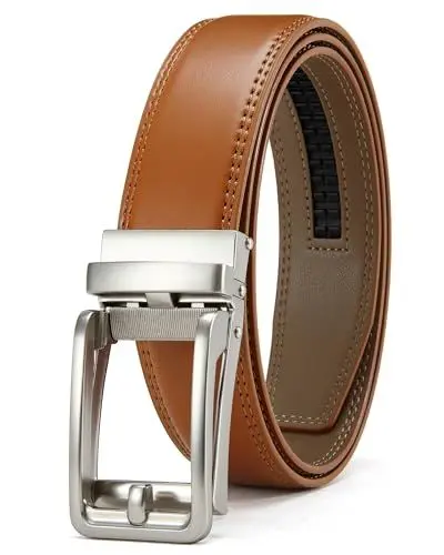 Produktbild: CHAOREN Ledergürtel Herren Tan Braun – Automatik Gürtel Herren Leder Cognac 35mm für Anzug und Freizeit – Mikroverstellbarer Gürtel passt überall