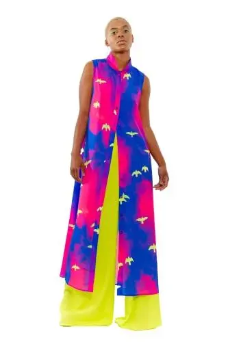 Produktbild: CHAOUICHE Damen Flow Weste, Vogel-Druck, 4XL