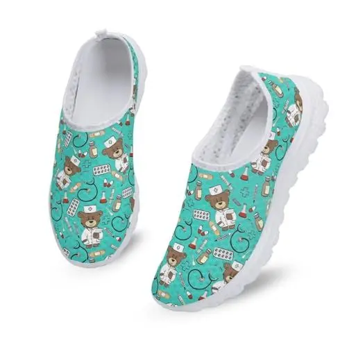 Produktbild: chaqlin Krankenschwester Schuhe für Damen,niedlicher Bär Krankenschwester Sneakers Laufschuhe Damen Slip-on-Walkingschuhe atmungsaktive Sport-Fitness-Trainer, 42 EU