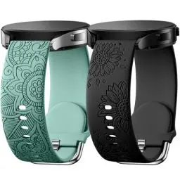 Produktbild: Charlam 2 Pack Floral Gravierte Armband Kompatibel mit Samsung Galaxy Watch 4 Watch 5 Watch 6 40mm 44mm, 20mm Silikon Ersatzarmband für Galaxy Watch Active 2/Watch 3 41mm/5 Pro für Damen Mädchen