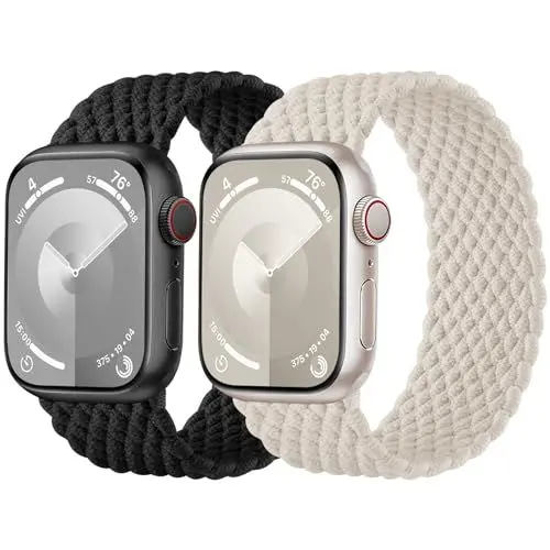 Produktbild: Charlam 2 Stück Geflochtenes Armband Kompatibel mit Apple Watch Armband 40mm 41mm 38mm, Elastisches Nylon Solo Loop Band Sport Armbänder für iWatch Series 9 8 7 6 5 4 3 SE Ultra, Damen Herren