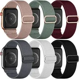 Produktbild: Charlam 6 pack Elastisch Loop Armband Kompatibel mit Apple Watch Armband 40mm 38mm 41mm 42mm für Damen, Verstellbares Stoff Sport Nylon Geflochten Ersatz Band für iWatch SE Series 10 9 8 7 6 5 4 3 2