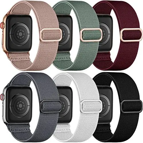 Produktbild: Charlam 6 pack Elastisch Loop Armband Kompatibel mit Apple Watch Armband 40mm 38mm 41mm 42mm für Damen, Verstellbares Stoff Sport Nylon Geflochten Ersatz Band für iWatch SE Series 10 9 8 7 6 5 4 3 2