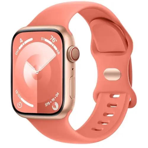 Produktbild: Charlam Kompatibel mit Apple Watch Armband 38mm 40mm 41mm 42mm für Damen Männer, Sport Silikon Ersatz Armbänder Kompatibel mit iWatch Armband SE Series 10 9 8 7 6 5 4 3 2 1, Koralle