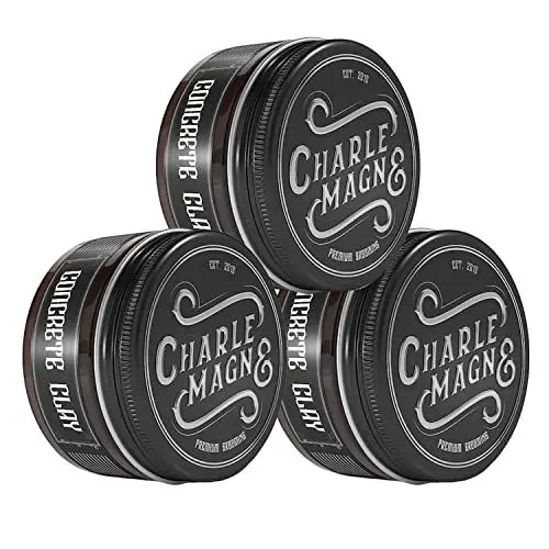 Produktbild: Charlemagne Concrete Clay - 3x 100 ml, Superstarker Halt, Lederduft - Hair Clay Pomade Herren, fettfreie Textur & Styling-Creme für fast matten Haarstyling Männer Look - Styling Cream, Made in Germany