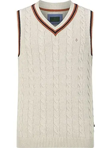 Produktbild: Charles Colby Herren Pullunder Earl Constantine Gestricktes Casual Oberteil Ohne Ärmel wollweiß 4XL (XXXXL) - 68/70