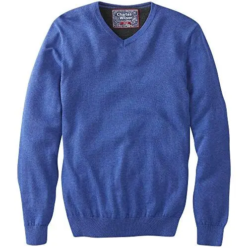 Produktbild: Charles Wilson Feinstrick Baumwollpullover mit V-Ausschnitt für Herren (XXL, Blue (0422))