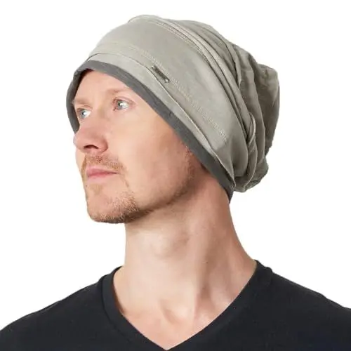 Produktbild: CHARM Beanie für Herren und Damen - aus Jersey mit Baumwolle Anteil, Mütze mit gelegten Falten Groß Japanische Mode Beige
