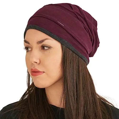 Produktbild: CHARM Beanie für Herren und Damen - aus Jersey mit Baumwolle Anteil, Mütze mit gelegten Falten Groß Japanische Mode Burgund