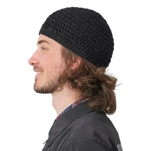 Produktbild: CHARM Sommer Strick Mütze Im Kufi Gebetsmütze Stil - Herren Damen Beanie aus Baumwolle Hut Sonnen Cap Schwarz